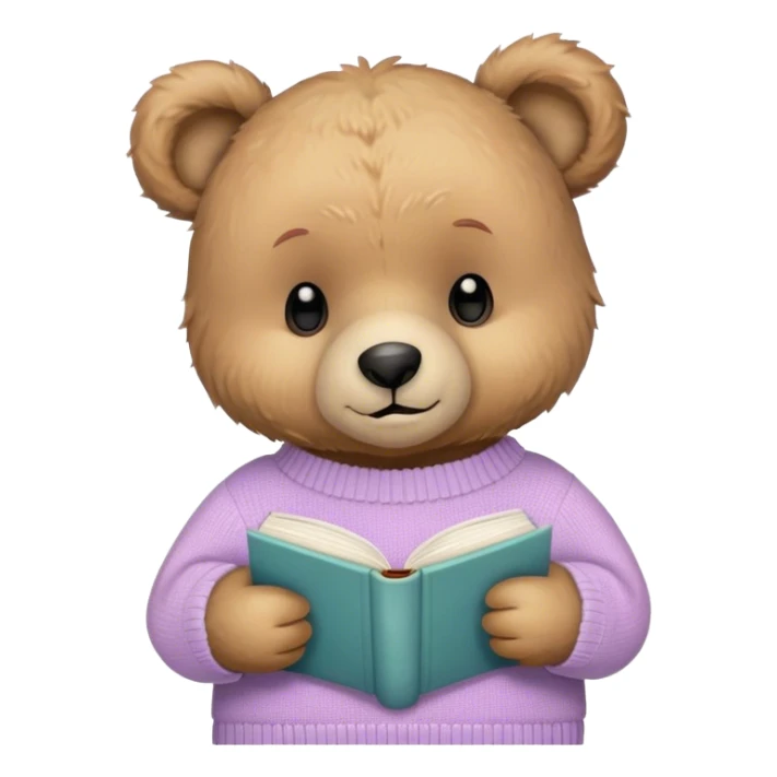 Cute teddy bear with a pastel sweater reading a book  sticker