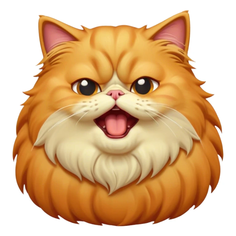 Cinematic Derpy Grumpy Comical Orange Persian Cat Portrait Emoji, Head tilted playfully with an adorably awkward yawning expression, fluffy orange fur with soft cream and golden undertones, Simplified yet hilariously derpy features, highly detailed, glowing with a warm but slightly confused glow, high shine, a mix of lazy and clueless, stylized with a touch of whimsy, bright but with a completely derpy and grumpy face, soft glowing outline, capturing the essence of a quirky yet chubby, grumpy kitty, so endearing it feels like it could stretch out of the screen and demand attention with its wonderfully derpy charm while yawning! sticker