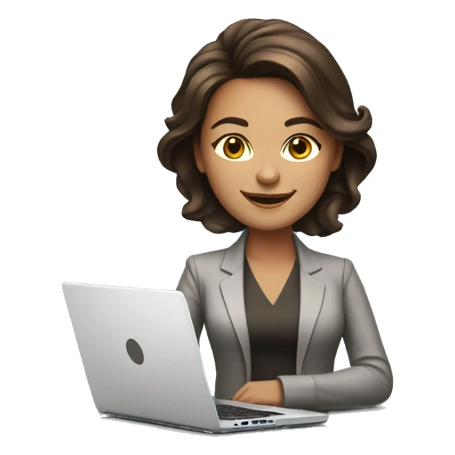 boss lady with laptop, brunette hair, smiling, beautiful and friendly face sticker