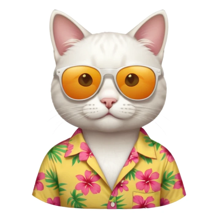 white Cat – relaxed with sunglasses and bright aloha shirt sticker