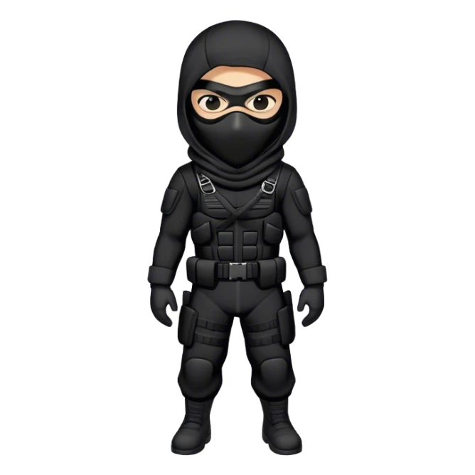 A masked assassin futuristic  in a black tactical suit sticker