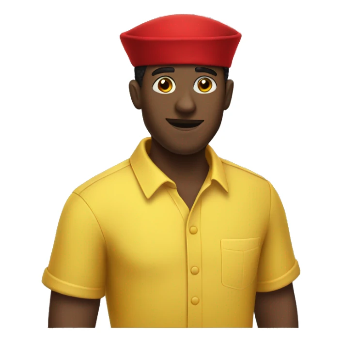 Black guy with a red Fez hat and a yellow shirt sticker