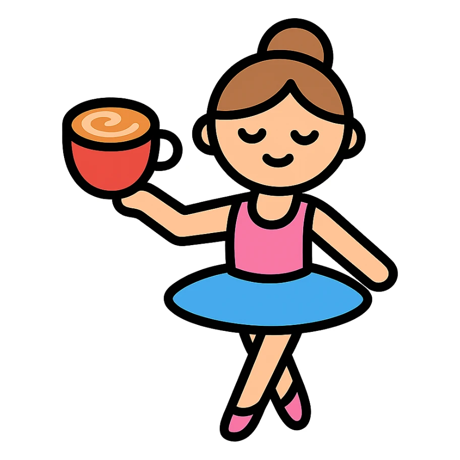A ballerina holding a cup of cappuccino sticker