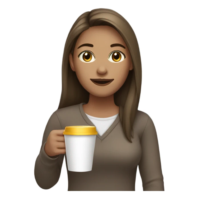 Pretty Pale brunette straight hair drinking coffee sticker