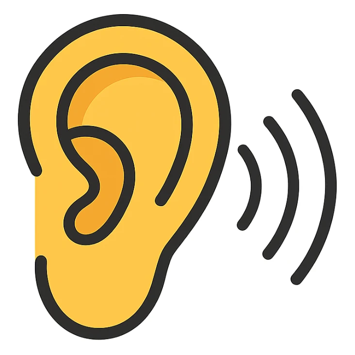modern icon of an ear with curved sound rays sticker