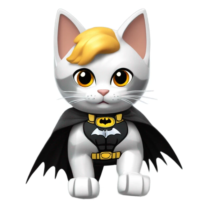 Lego Batman riding a Grey and black tabby kitten with white legs, razor sharp talons and wings of fire  sticker