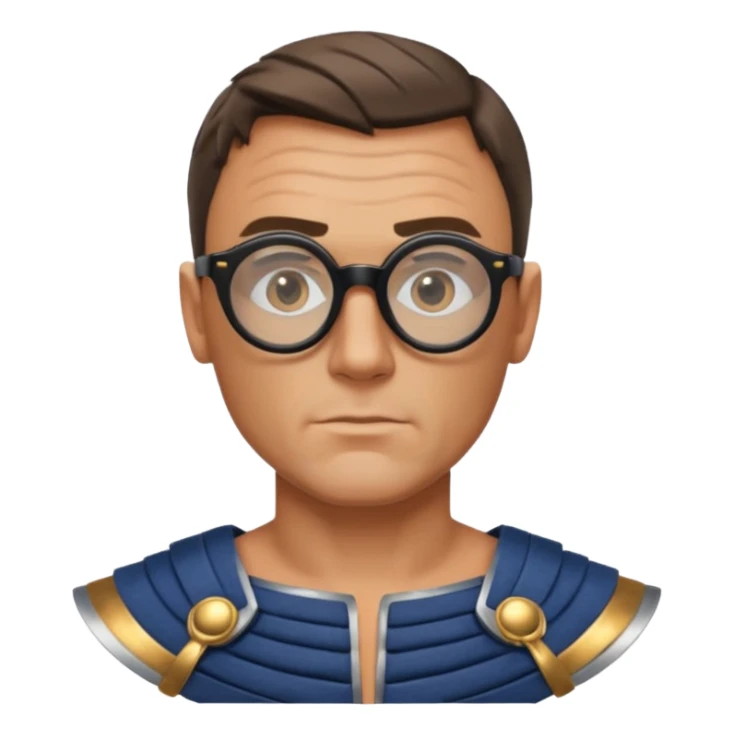 James Bond, wearing gladiator cloth, big round glassed sticker