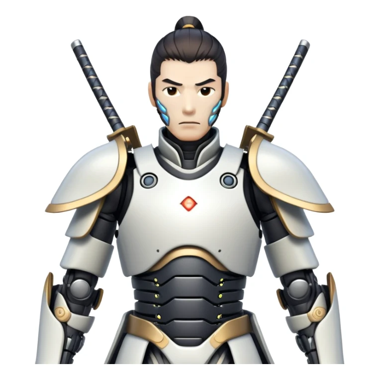 cyborg male samurai with robotic limbs and glowing cybernetic enhancements sticker