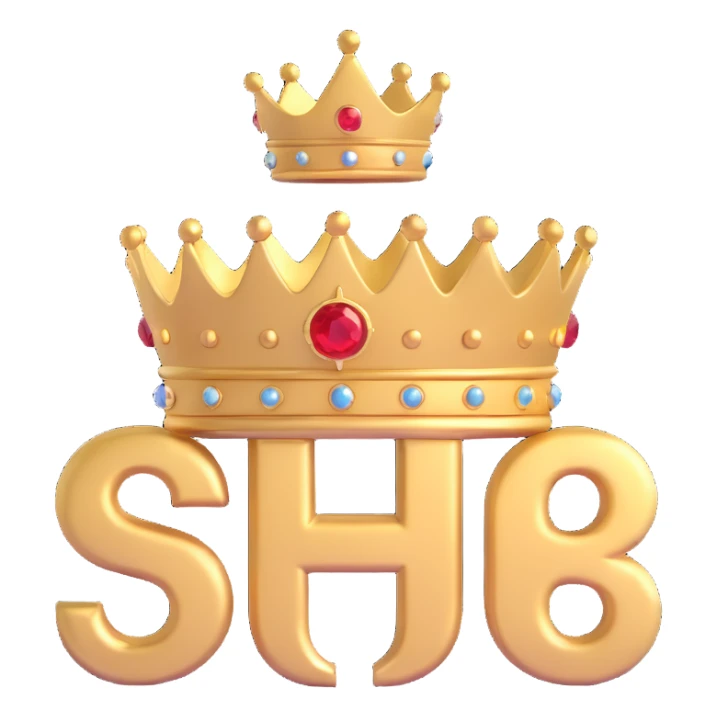 Change the logo to a gold metallic 3D style. The 'SHB' initials and the crown should both be gold, shiny, and luxurious, on a deep black background, keeping the elite, dominant, superhero insignia feel. sticker