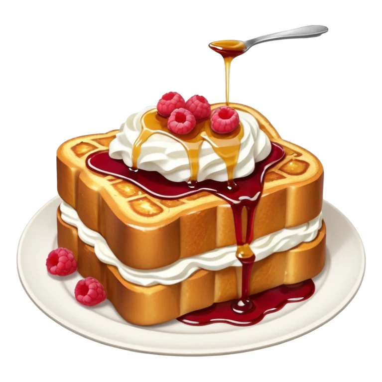 Raspberry and whip cream French toast on plate  sticker