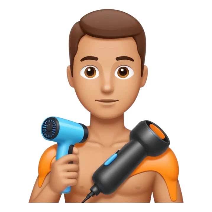 person using a massage gun on their shoulder sticker