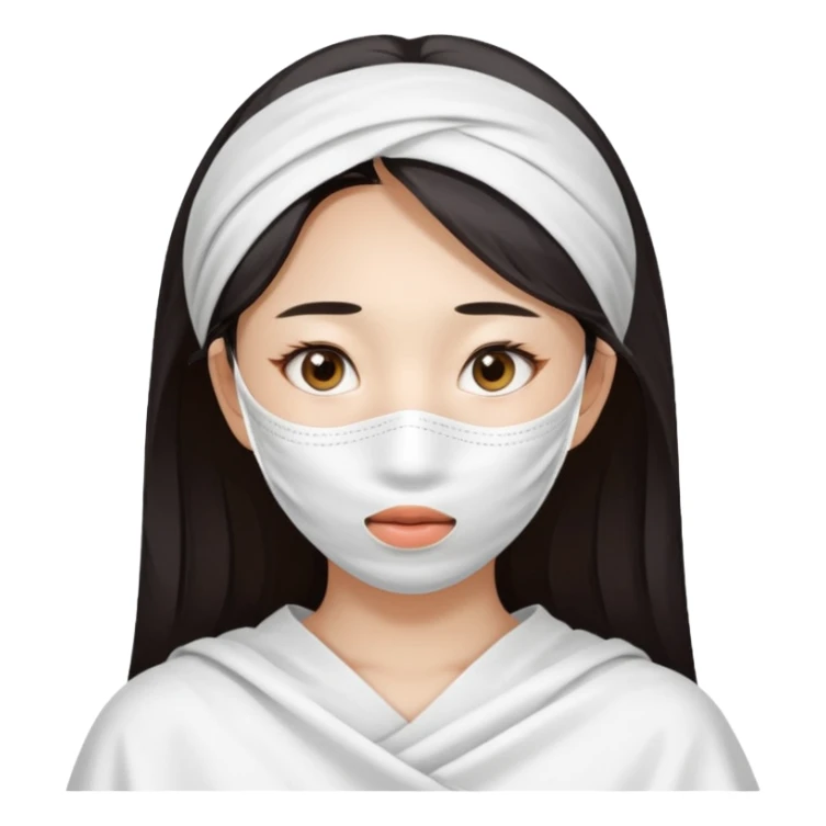 Super cute Asian girl with large white sheet mask pack sticker