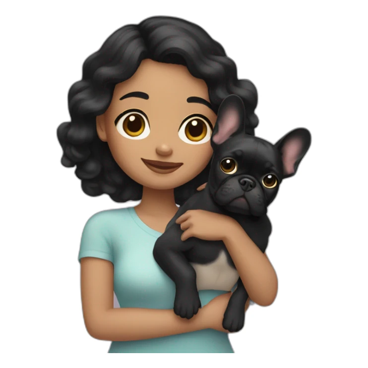 Black hair girl holding a Frenchie sticker