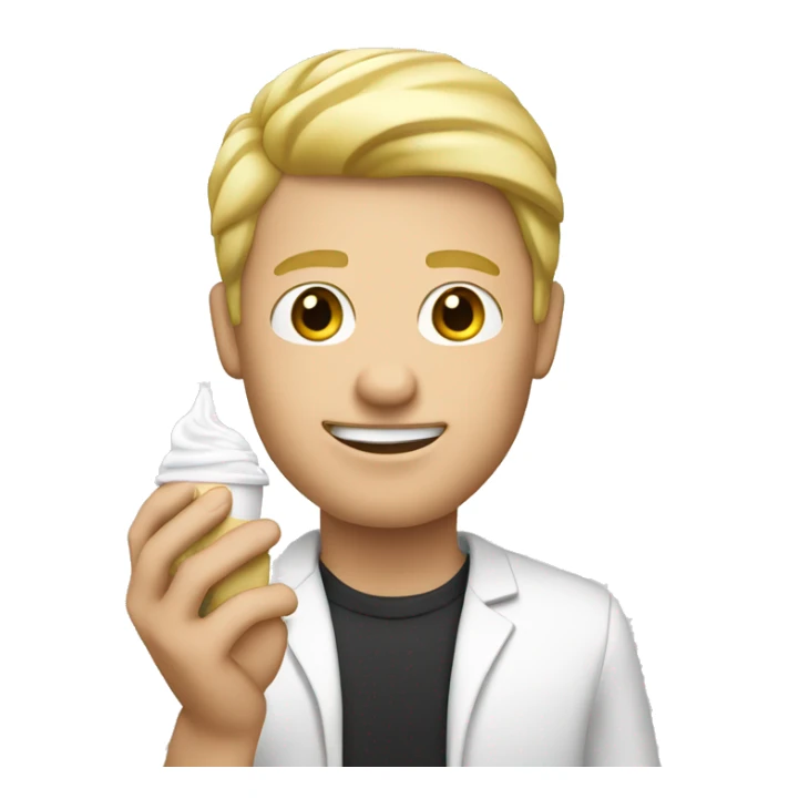 a blond man holding cream in his hand sticker