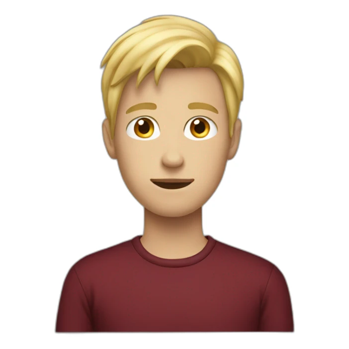 blond teenage boy with maroon shirt sticker