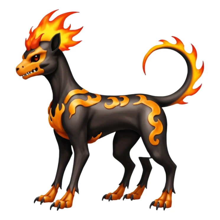 Badass skeletal cool shiny Houndoom-Charmeleon-Fakémon-hybrid-creature (full body)  with flamey Mohawk  sticker