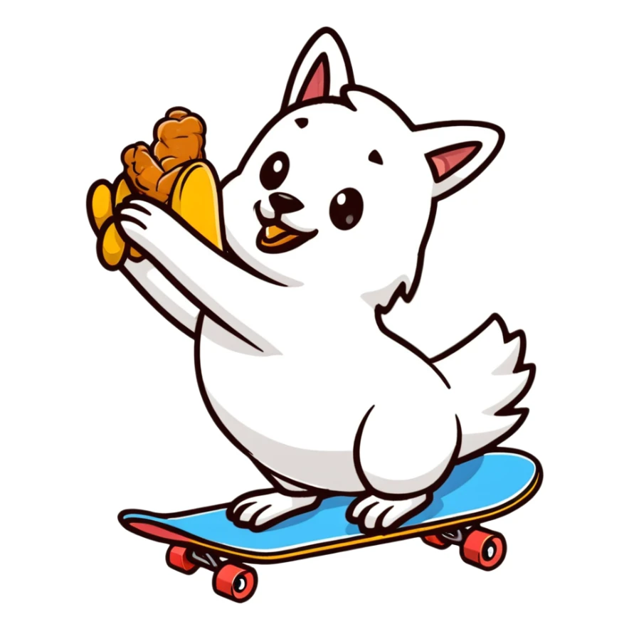 dog riding skateboard eating chicken wing sticker