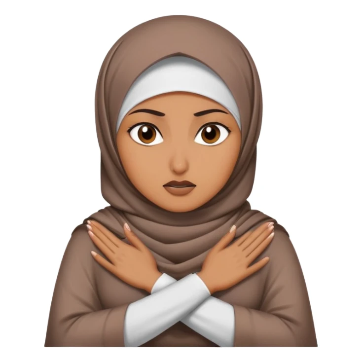 hijabi woman, furious expression, hands crossed in an X over her neck sticker