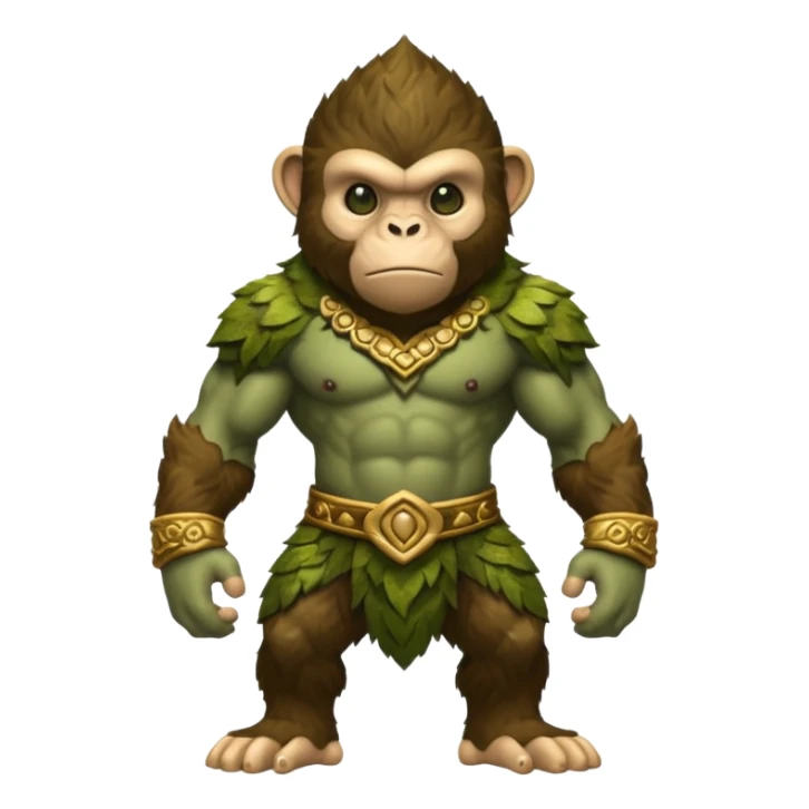 earth elemental monkey warior with moss green and brown furr sticker