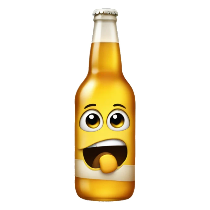 Drunk emoji holding a beer bottle, with one eye half-closed, a wobbly expression, and flushed cheeks, showing signs of intoxication sticker