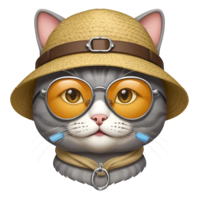 Grey Cat aviator glasses & sun hat travelling sticker