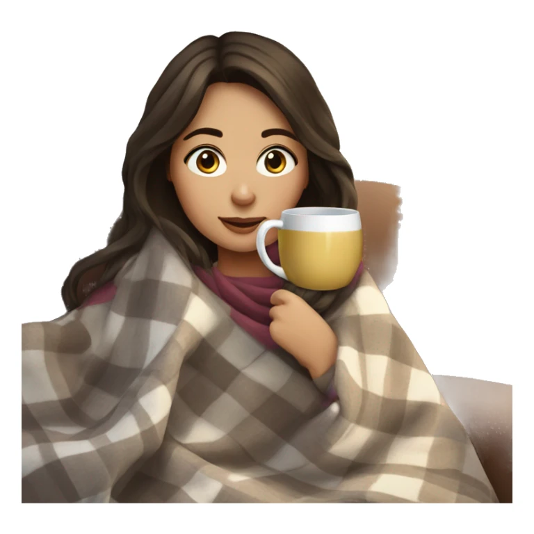 brunette girl with a blanket and drinking tea sticker