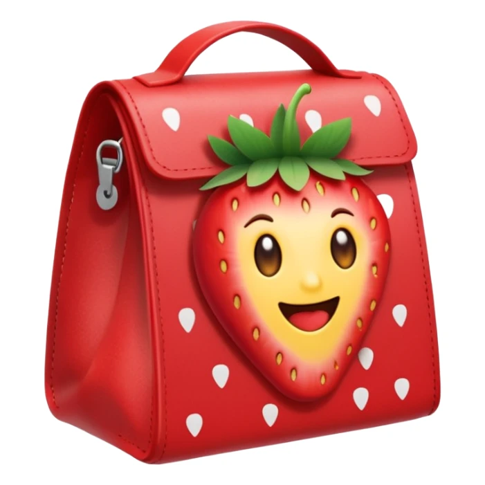 lunch bag with a strawberry sticker, emoji style, minimal details sticker