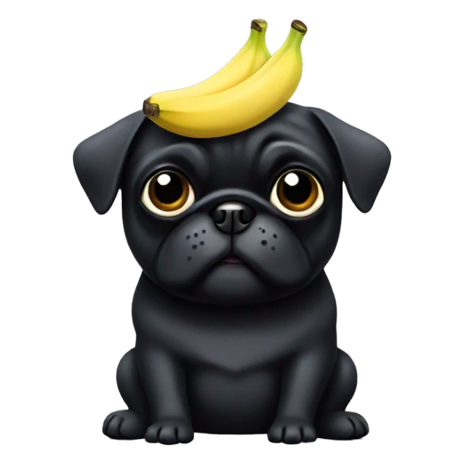 Black pug with banana toy sticker