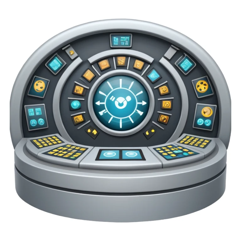 Circular control room with radial displays and consoles sticker