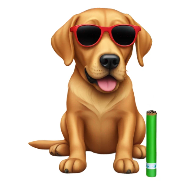 Red Labrador with sunglasses and a cigarette sticker