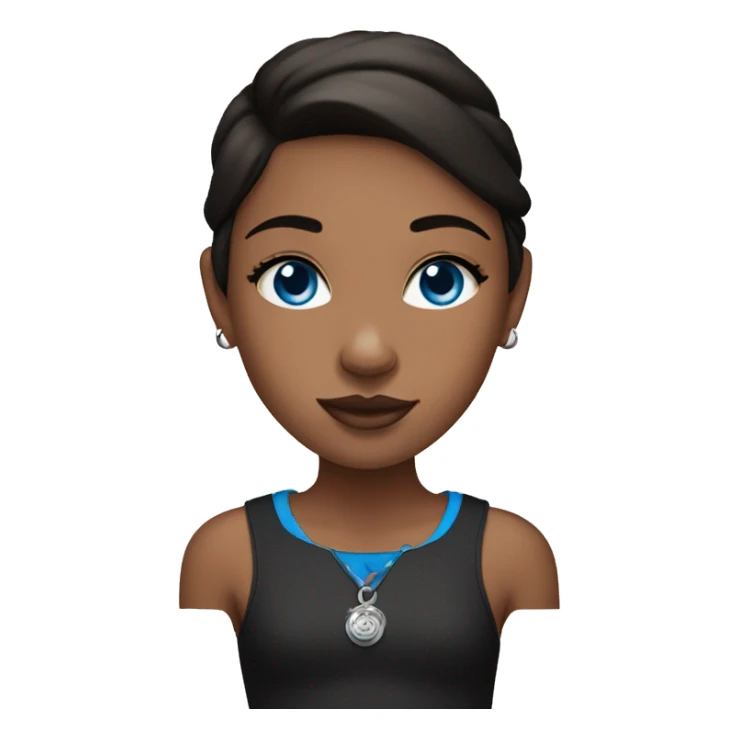 A bruinette girl with blue eyes and black pit bull sticker