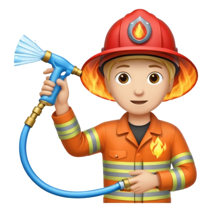 A hand holding a water hose and extinguishing the fire sticker