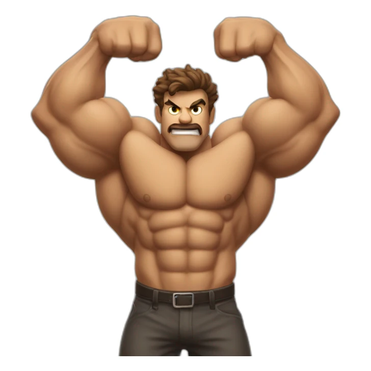 musclé-au-cheveux-bruns-double-biceps-tête-démon sticker