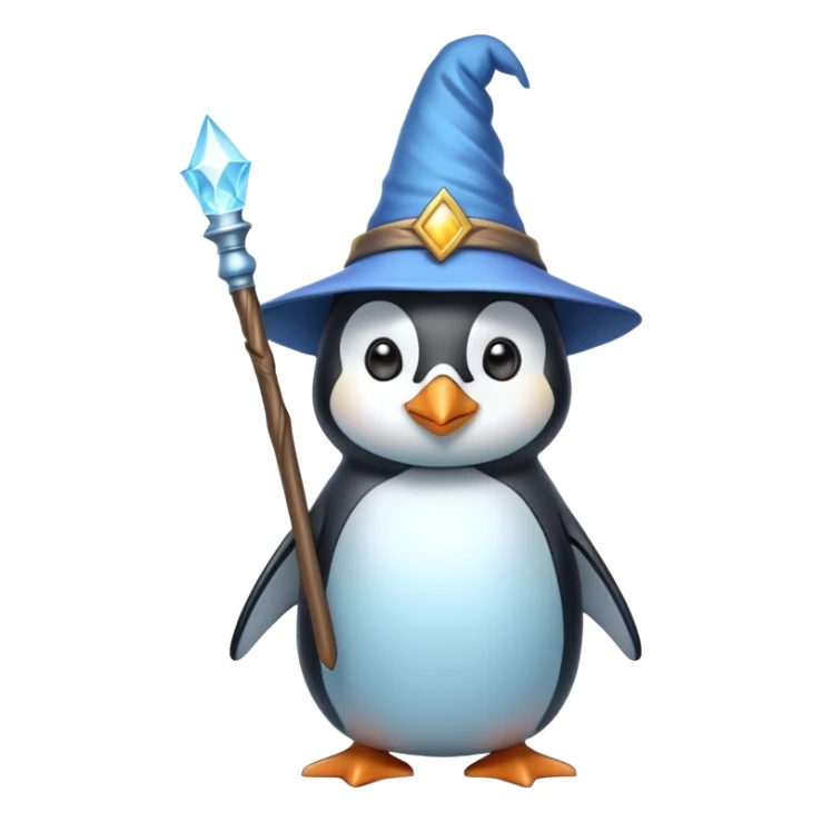 penguin wearing wizard hat and holding magic wand sticker