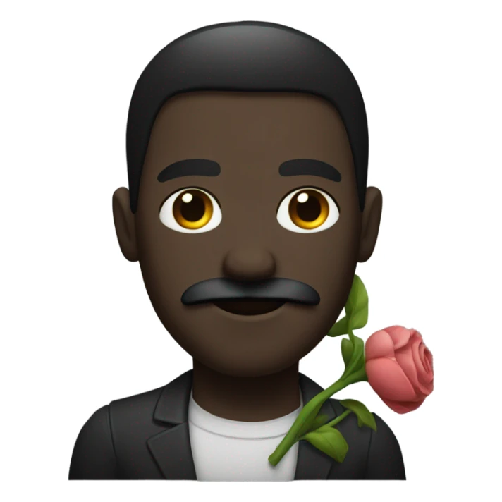 create a dark man with a muscular mustache handing a flower sticker