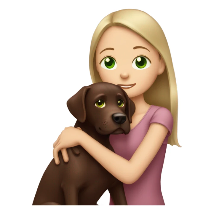 A Girl hugging her chocolate Labrador with green eyes sticker