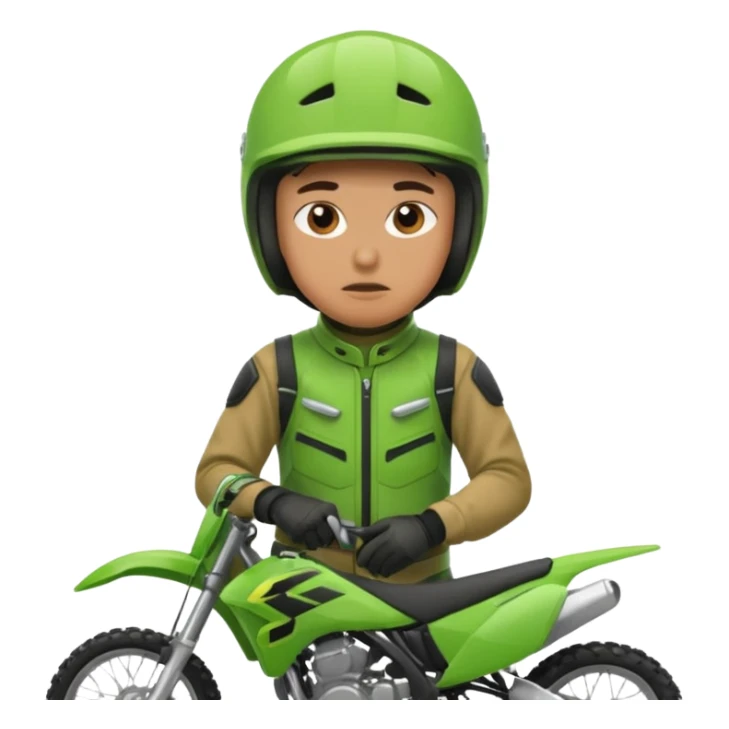 confused dirtbike rider in green gear sticker
