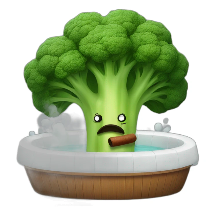 Broccoli sitting in a hot tub smoking a cigar sticker