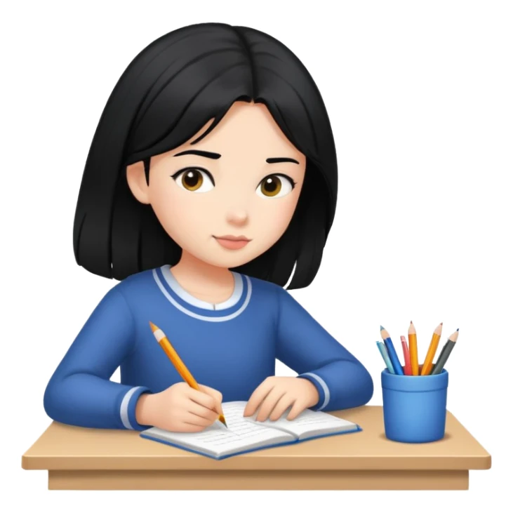 Girl with black hair doing homework  sticker