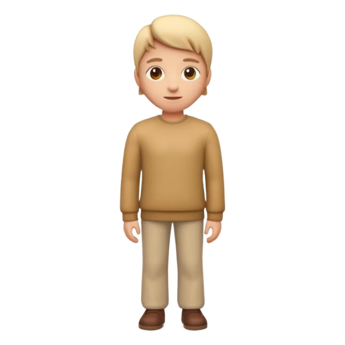 3D Apple emoji style person standing upright, neutral pose, centered, soft shadow, white background sticker