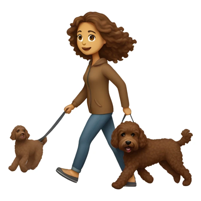 Brown haired woman walking brown labradoodle  sticker