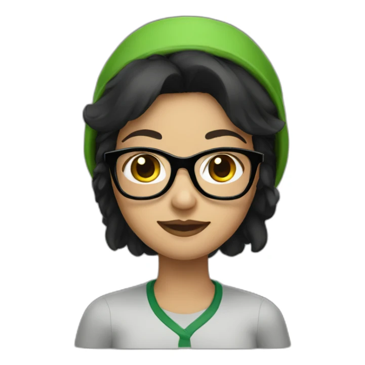 Dark haired girl with green cap and black glasses sticker