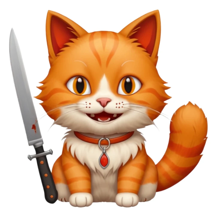 a smile cat, it's hands have a knife with blood sticker