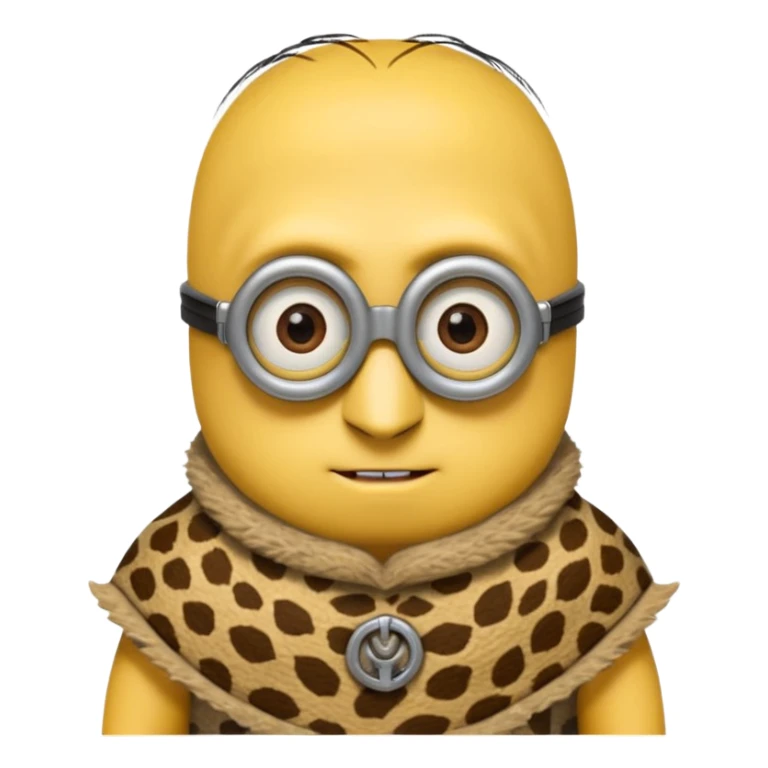 a minion wearing ancient animal skin cloth, half body, icon sticker