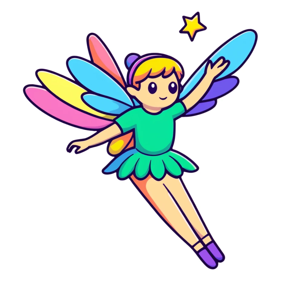 Iridescent fairy flying twinkle rainbow neon sticker