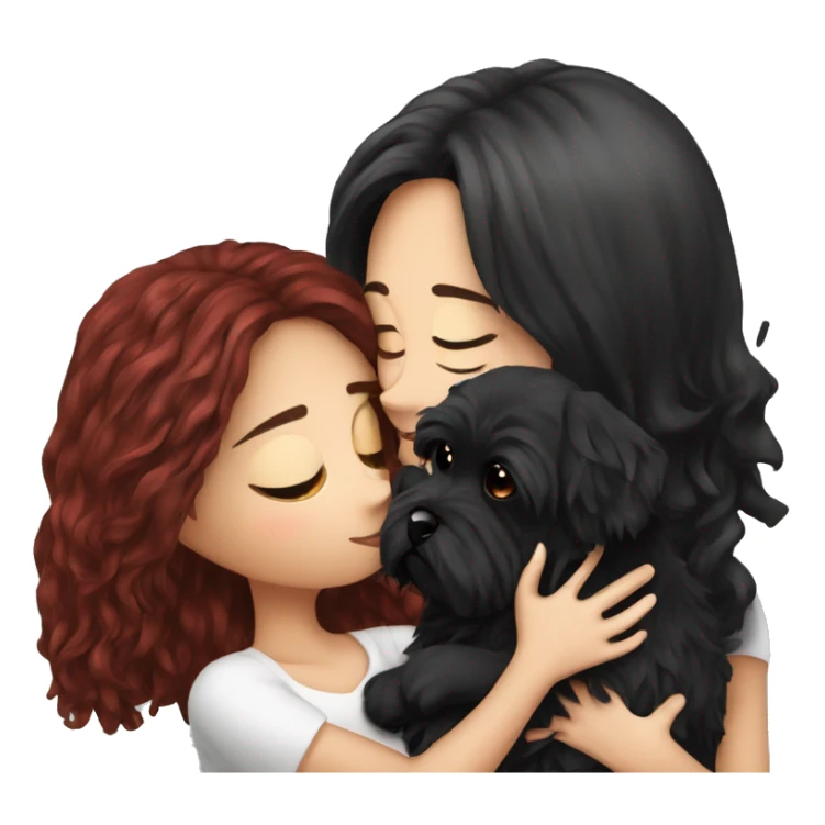 Dark-red-haired girl kiss her Black-Maltese-Black-dog sticker