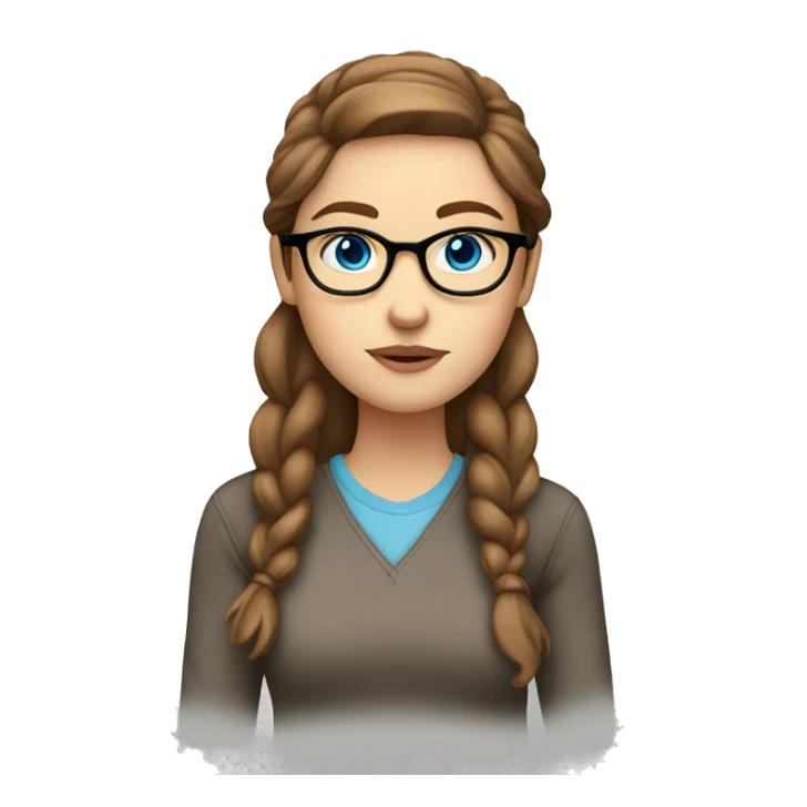 thinking white girl with blue eyes, brown hair, glasses, long sleeves sticker