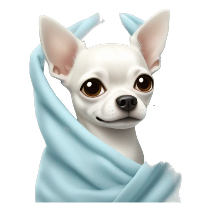white chihuahua in a light blue blanket sticker