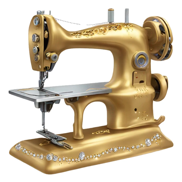 Gold and diamond King's Favorite Sewing Machine and mannequin with diamonds everywhere as if it glows like a personal gift from God sticker