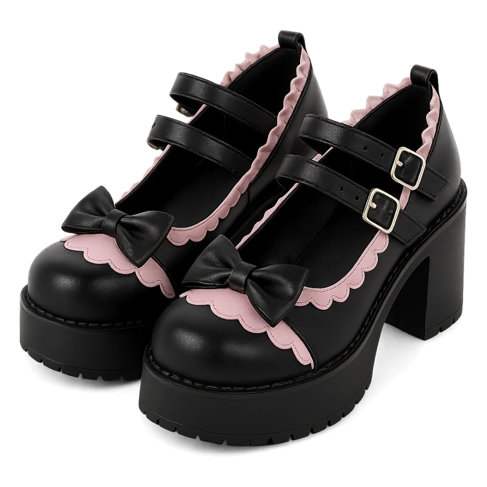 BLACKPINK-inspired gothic shoes, no hearts, black and pink, cute, remove background sticker